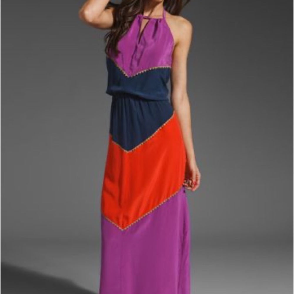 BCBG MaxAzria Dee Maxi Dress color block halter Sz S